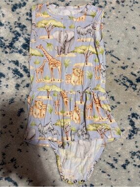 LEV baby 12-18m Animal Print Bamboo Dress - Light Blue & Yellow